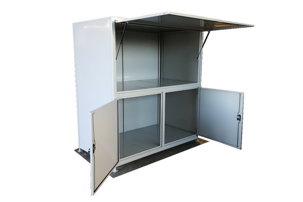 An outdoor stand alone storage container